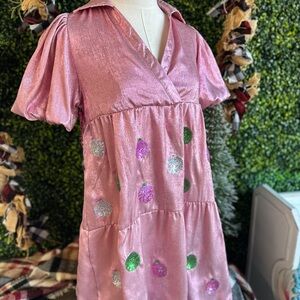 NEW - Simply Southern Pink Christmas Ornaments Holiday Boutique Sparkle Dress